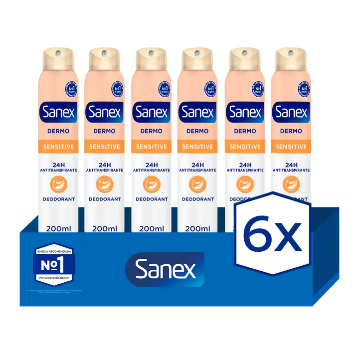 Desodorante spray Sanex pH Balance Dermo Sensitive protección 24h 200ml. Pack 6 - 1