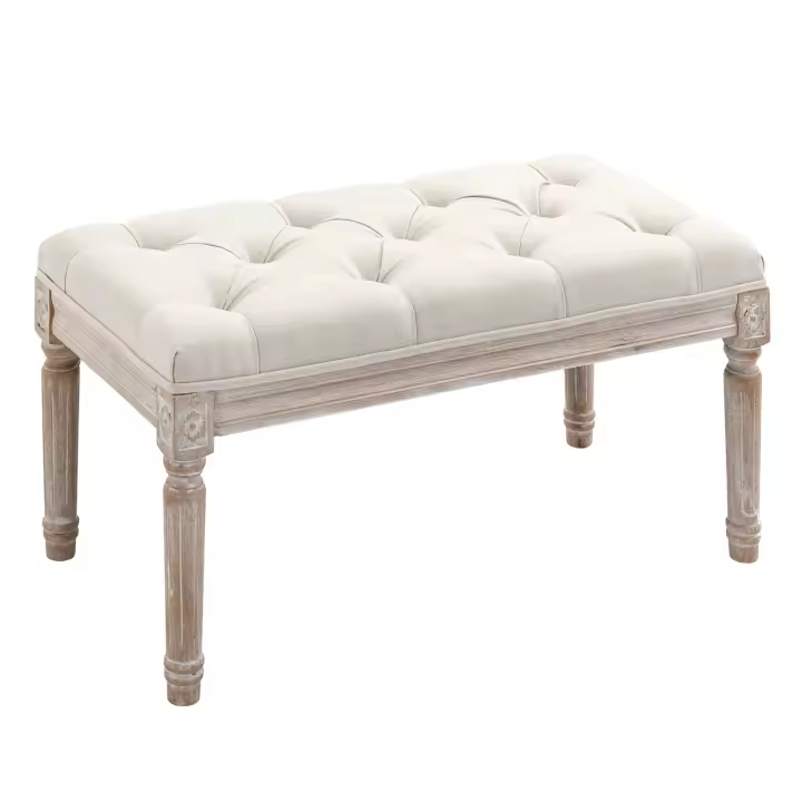 HOMCOM Banco Pie de Cama, Taburete Pie de Cama Tapizado en Lino Sintético con Patas de Madera y Asiento Acolchado, Estilo Vintage, Banco para Dormitorio, Entrada, Pasillo, Beige - 1