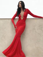 Vestido Largo Elegante Para Mujer Kliou Metálico Con Cuello Bajo Y Manga Larga Estilo Clásico Ajustado Alta Calle Moda Festival - details 16