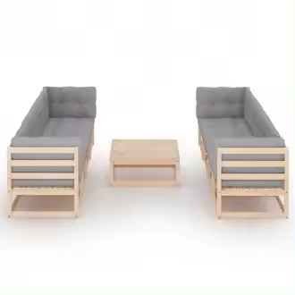 VIDAXL juego de muebles fabricados en madera de pino con cojines de acabado gris - 1