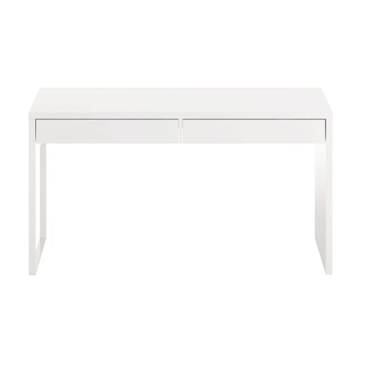 Mesa escritorio TOUCH reversible en Blanco Artik con 2 cajones, guías metálicas, pata lacada blanca, cantos PVC, tablero melaminizado tipo E1, estructura robusta, capacidad 25 kg, diseño funcional y silencioso con tacos ABS y cajones MDF