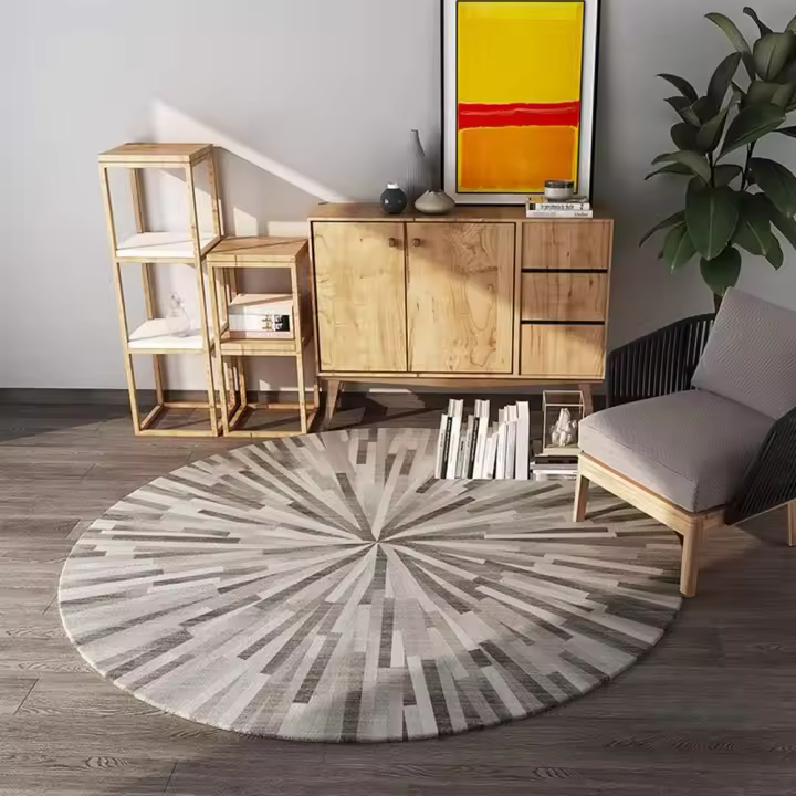 Modern Geometric Living Room Rug Non-Slip Round Multicolor Living Room Rug Large Size D80cm - 1