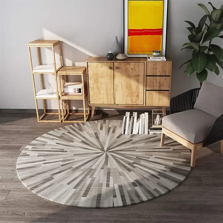 Modern Geometric Living Room Rug Non-Slip Round Multicolor Living Room Rug Large Size D80cm - 1