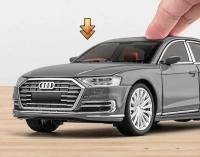Coche De Colección Audi A8 De 1/24 En Metal Con Luz Y Sonido Puertas Abatibles Regalo Para Chicos Juguete De Movimiento Hacia Atrás - details 10