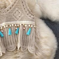 Conjunto De Ropa De Navidad Para Mujer Dos Piezas Laca up Halter Sin Espalda + Top Con Cuerda De Borla Tassel Sólido Falda A-Line De Cintura Elástica Longitud Media Pierna - details 5