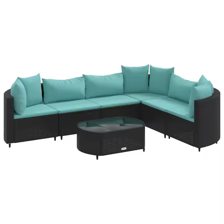 vidaXL Set de sofás de jardín 7 pzas con cojines ratán sintético negro - 1