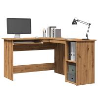 vidaXL Escritorio forma de L madera contrachapada 120x140x75 cm en color Blanco/Blanco brillante/Gris hormigón y más | estructura resistente ideal para salón dormitorio o estudio - details 8