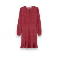 Vestido Tiffosi Giovanna rojo tibetano, con cuello redondo, manga larga y detalles de volantes. - details 0
