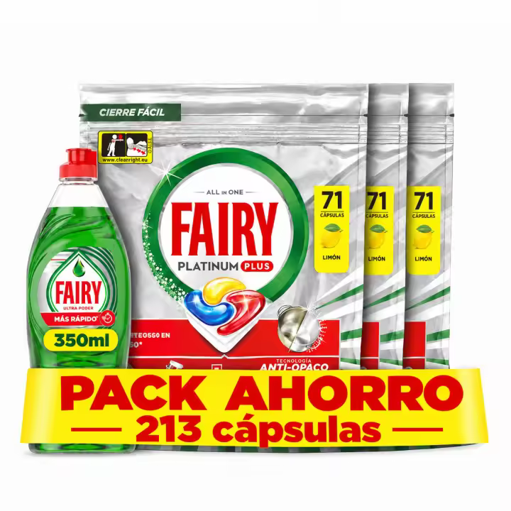 Fairy Lavavajillas Maquina Platinum Plus 213 cápsulas + Fairy Lavavajillas Mano Ultra Poder 350ml - 1