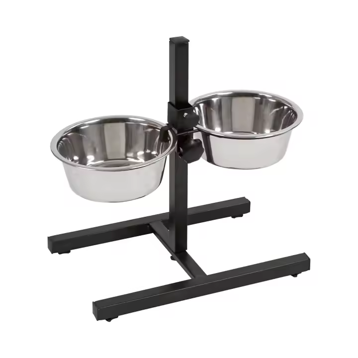 COTTECOTA-Comederos Bebedero para Perros 3 Tamaño Elegir Acero Inoxidable con Pie Soporte Juego de Cuencos Elevados Altura Ajustable Comedero Doble para Perros y Gatos, Plateado Altura Ajustable, Soporte Resistente con pies Antideslizante - 1
