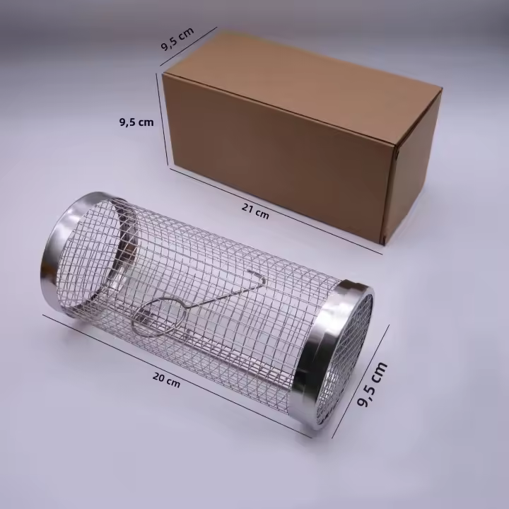 Cesta De Barbacoa En Acero Inoxidable Para Asar Al Relleno Malla De Hierro Fundido Cilindro Portátil Para Camping Y Parrillas Al Aire Libre - 1