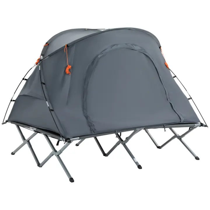 Cama de Camping Tienda de Cúpula para 2 Personas Colchón de Aire Gris 200x146x159cm - 1