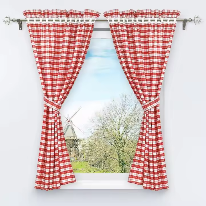 Conjunto de 2 Blackout Cortinas perforadas con 2 Plaid ventana Decoración para interior dormitorio rojo H/W 120/80cm - 1