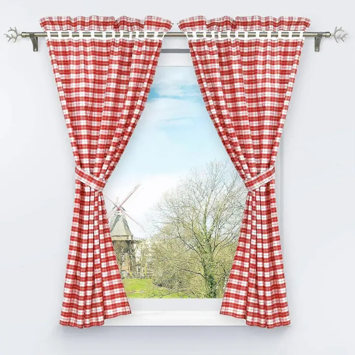 Conjunto de 2 Blackout Cortinas perforadas con 2 Plaid ventana Decoración para interior dormitorio rojo H/W 120/80cm - 1
