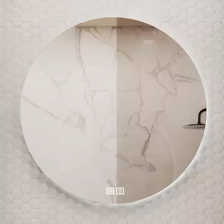 Espejo de baño 60 cm - Espejo Redondo con calefacción - Espejo de Pared con Iluminación - Antivaho - Regulable (1, Redonda - 1 luz) - 1