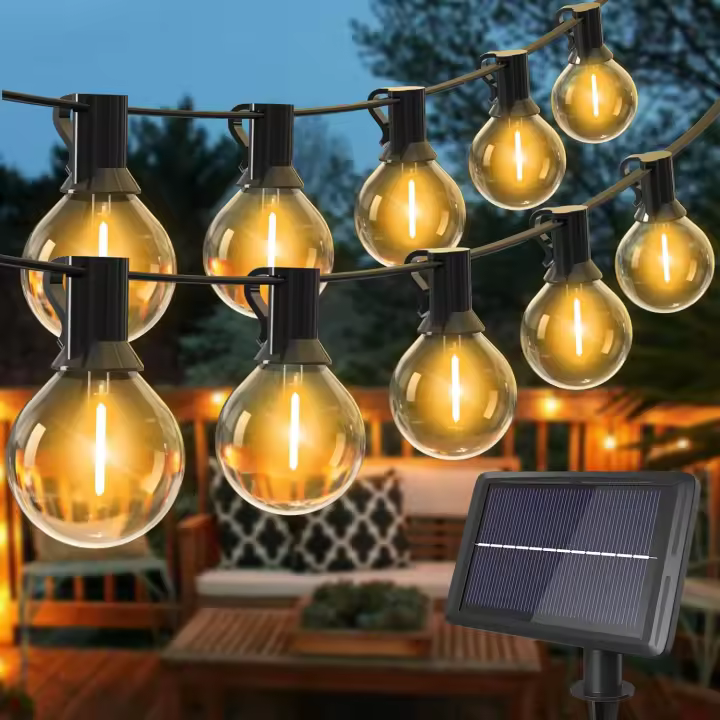 [2 Paquete] Guirnaldas Luces Solar Exterior, 13M 15+1 LED Bombillas, 4 Modos, Impermeable Cadena de Luces para Jardín, Terraza, Patio, Fiesta - 1
