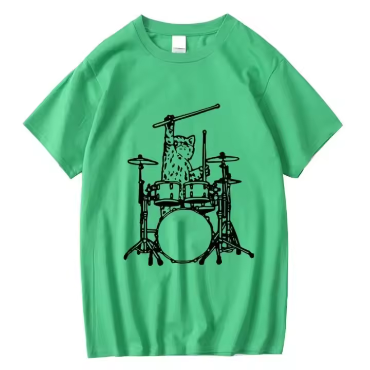 Camiseta De Verano Para Hombre Con Estampado De Gato Musical Divertido Cuello Redondo Suéter Ligero De Manga Corta Tops Transpirable Y Secado Rápido Protección Solar Elástico Sostenible - 1