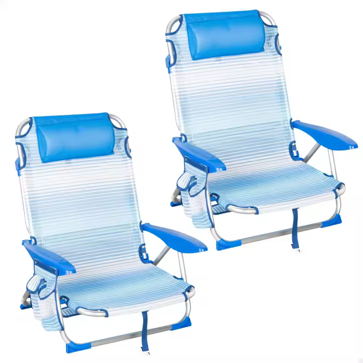 Aktive – Pack de 2 sillas de playa plegables, con respaldo reclinable, 4 posiciones, convertibles en tumbona, tamaño 51x45x76 cm, de aluminio y textileno, con cojín acolchado y asa de hombro, estructura plegable, máx. 110 kg, multiposición - 1