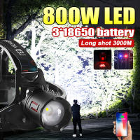 Linterna Frontal LED Potente 400000LM 800W Alcance Largo Recargable 18650 Lámpara De Pescar Con Luz De Cabeza Alta Potencia Para Pesca Senderismo Caza Camping - details 1