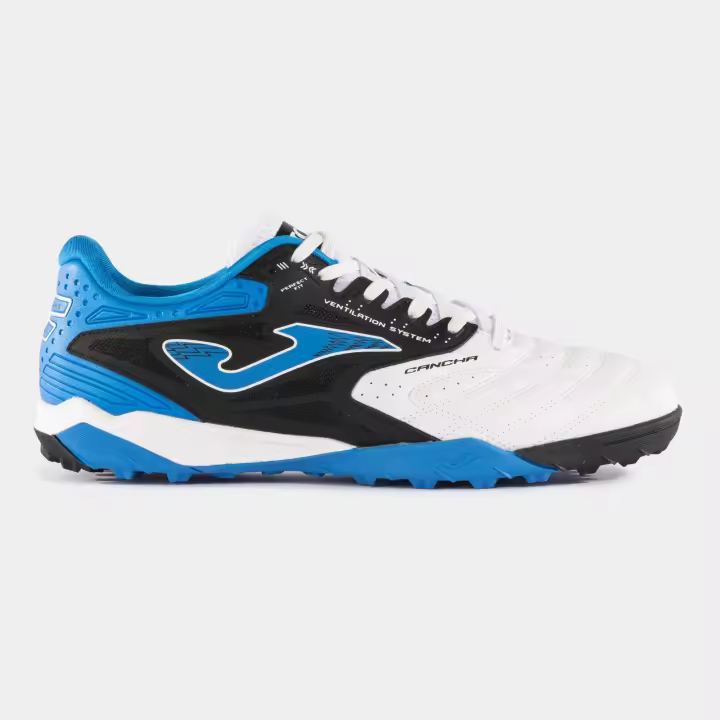 JOMA BOTAS FUTBOL CANCHA 2402TF COLOR BLANCO CON AZUL - 1