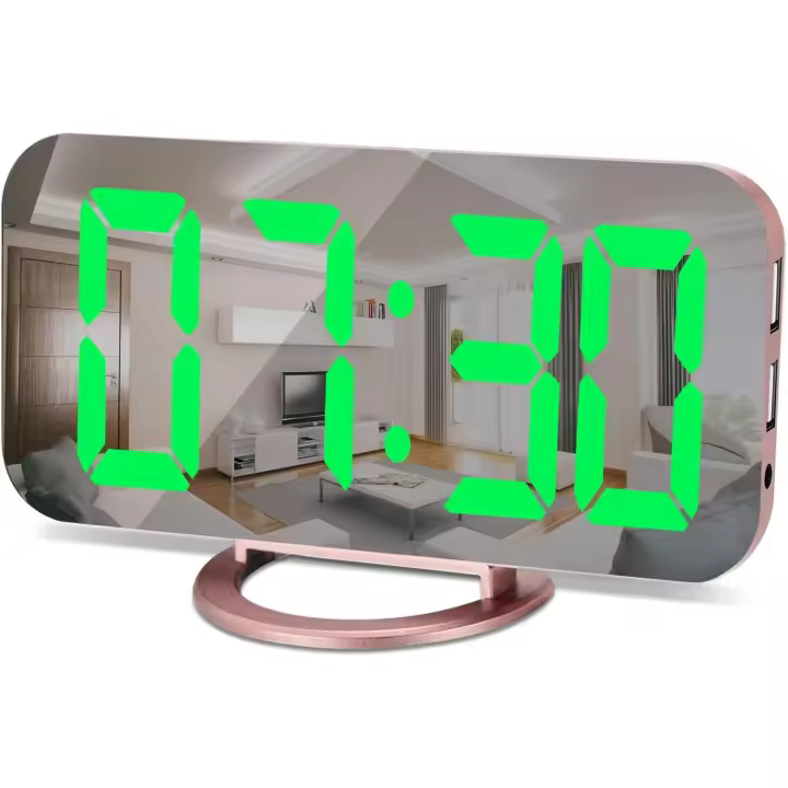 Reloj despertador digital, reloj de espejo LED con pantalla grande de 6,5 pulgadas, con 2 puertos de carga USB, atenuador automático, 12/24 h, reloj de escritorio moderno para el hogar, dormitorio, oficina - 1