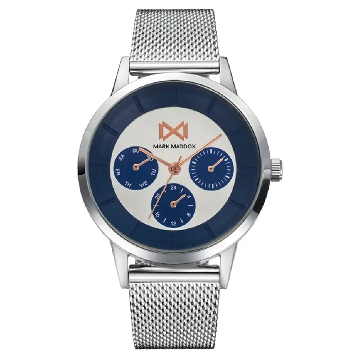 Reloj Mark Maddox MM7126-37 analógico hombre malla plateado y azul - 1