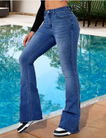 Jeans Para Mujeres Cintura Alta Suaves Elásticos Cómodos Pantalones De Mezclilla Micro De Pierna Ancha Estilo Casual - details 1
