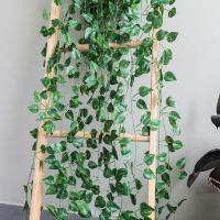 1/2PCS Simulación De Planta De Pared Verde Para Interior Decoración De Flores Rattan Falsas Hojas Verdes Begonia Adorno De Pared Colgante De Plástico - details 9