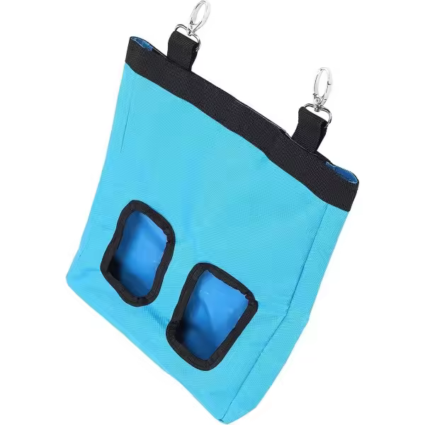 Bolsa de heno para conejos, comedero colgante para cerdos, bolsa de almacenamiento para animales pequeños (azul) - 1