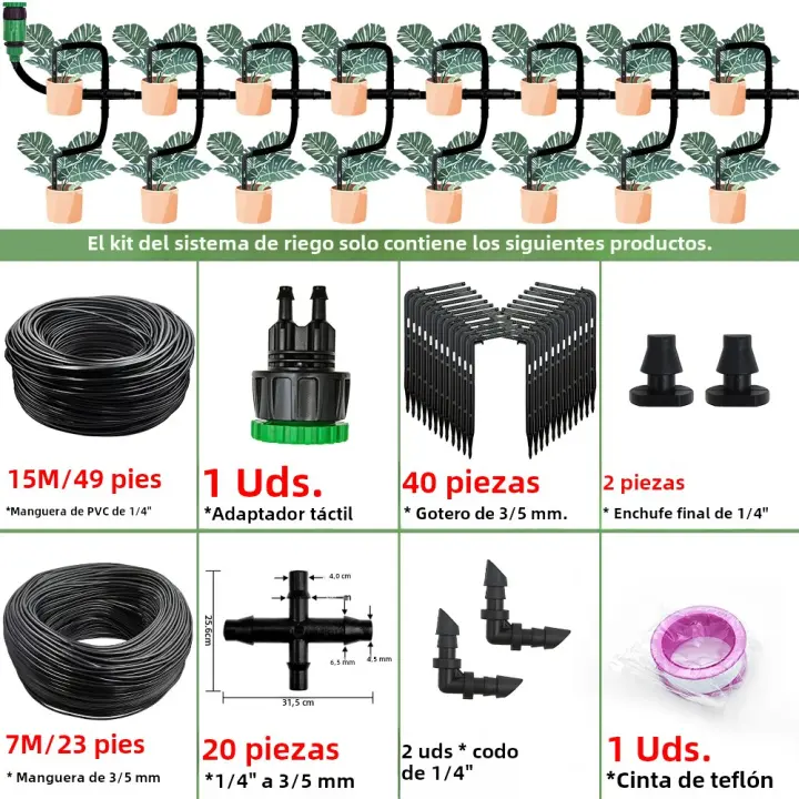 Kit De Riego Por Drip Para Invernadero Sistema Automático De Riego Para Jardín Con Repartidor De 4 Caminos Para Plantas En Maceta Verduras Bonsái 4/7mm a 3/5mm - 1