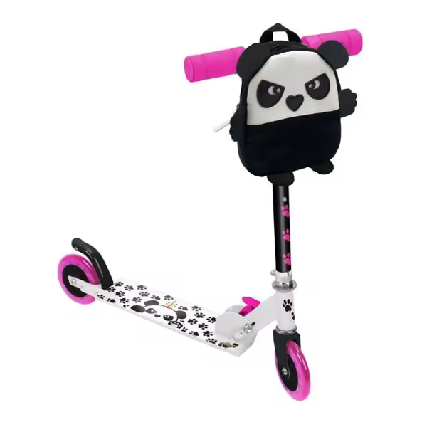 Patinete infantil de 2 Ruedas con Mochila Oso Panda (2747) Scooter Plegable, con puños ergonómicos y base antideslizante. Divertido y ligero. Seguridad de acuerdo a CE. +3 años. - 1