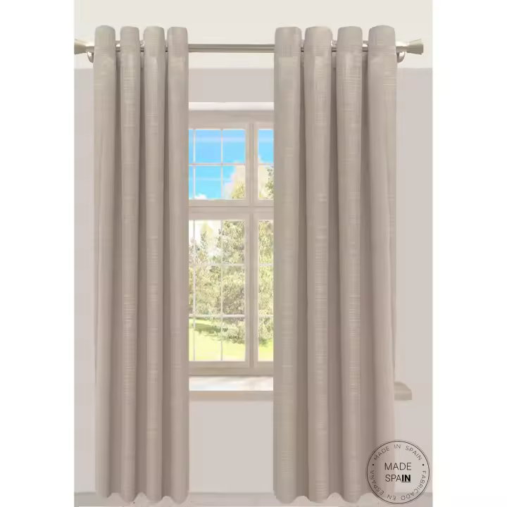 Cortina Rustik Color Gris de T S S Textil Decoración, con ollados y cinta multifunción (Pasa barras y cinta fruncidora), aporta un toque de frescura y naturalidad a tu salón, dormitorio o cocina. Cortina fabricada 100 % en España. Disfruta de la calidad - 1