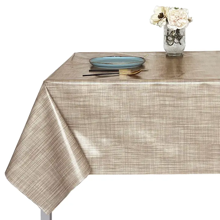 Mantel PVC, Mantel de hule, Resistente al agua, Fácil de limpiar, Liso, Para table rectangular, Impermeable, Marrón, Gris. - 1