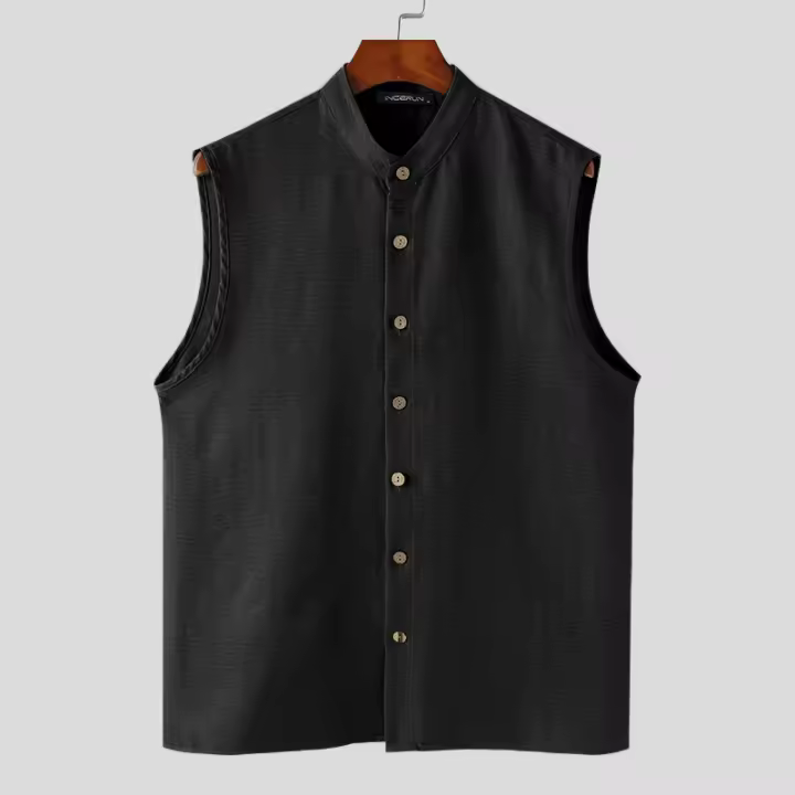 Camisa INCERUN Para Hombre De Color Sólido Cuello Erguido Sin Mangas Botones Estilo Casual Verano Moda Streetwear Tallas S-5XL - 1