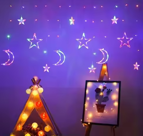 Luz De Hilo De Hadas De Luna Y Estrella Para Ventana De Navidad Decoración Para Interior Patio Puerta Delantera Camping Habitación Infantil - 1