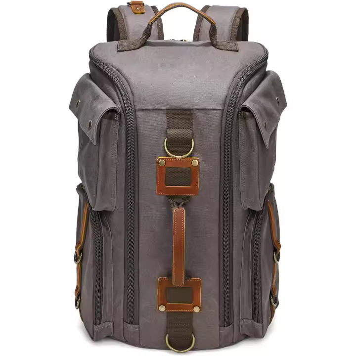 Mochara de viaje retro para hombre, mochipa de Lona encerada Resesto with Para portáthil de 17 "compartimento, Bolsa multibolsos para senderismo al Aire Libre, vintage waterproof Weekender - 1