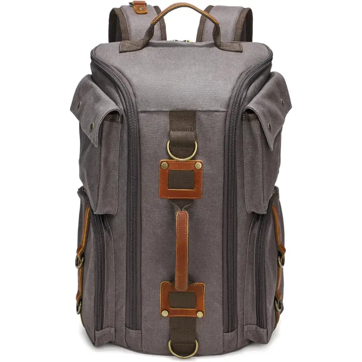 Mochara de viaje retro para hombre, mochipa de Lona encerada Resesto with Para portáthil de 17 "compartimento, Bolsa multibolsos para senderismo al Aire Libre, vintage waterproof Weekender - 1