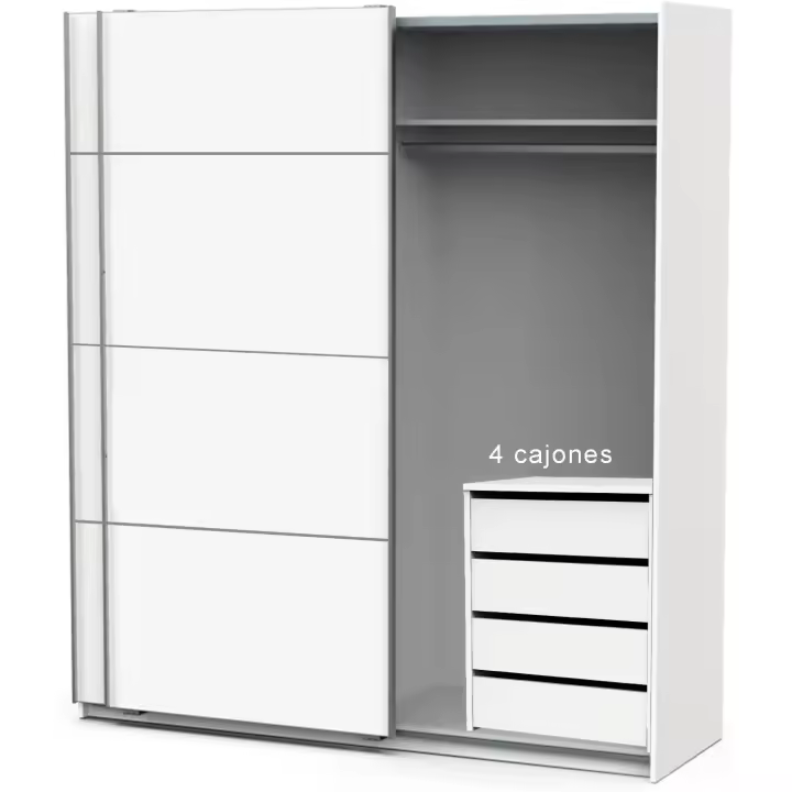 HOGARDECORA  Armario Dormitorio con 4 cajones Ropero Armo 2 Puertas correderas Color Blanco - 1