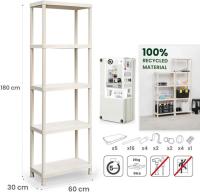 Estantería modular de plástico, 5 baldas, capacidad carga 125 kg, fácil montaje, almacenaje, garaje, trastero -180 x 60 x 30 cm - details 7