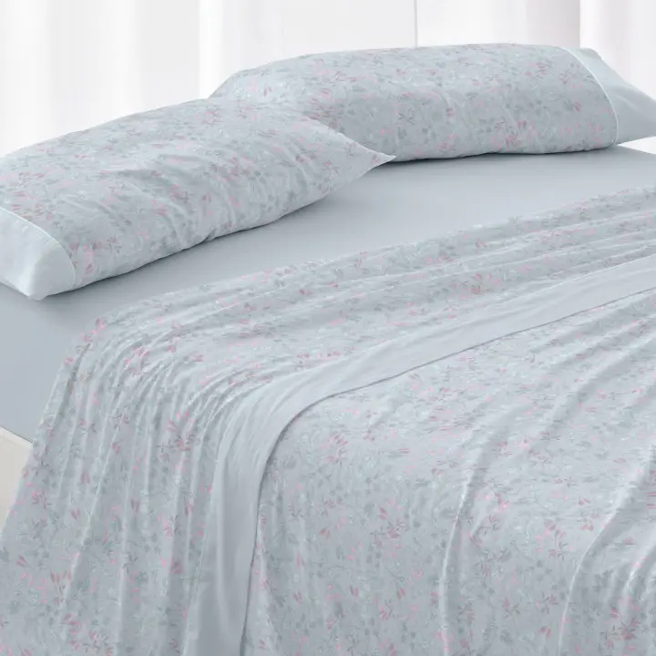 Juego de sábanas 100% algodón. Disponible para cama de 90, 105, 135, 150-160 y 180cm. Color Azul y menta. Larga duración. - 1