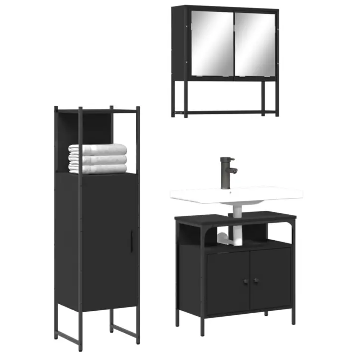 vidaXL Set de muebles de baño 3 pzas madera contrachapada en color Gris sonoma/Roble Sonoma/Roble ahumado y más | almacenamiento funcional diseño moderno para baño dormitorio sala - 1