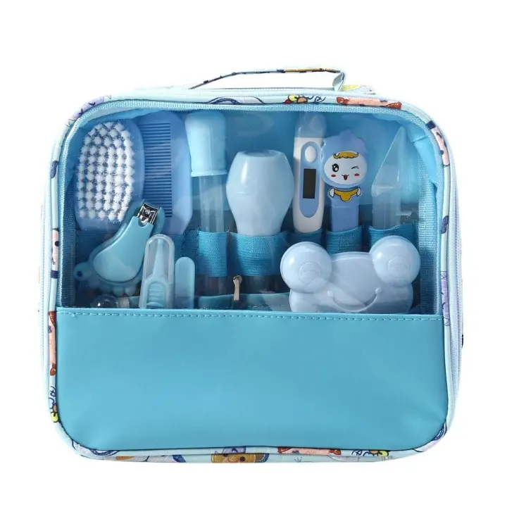 Baby's Set de cuidado | 13 piezas de productos para el cuidado del bebé | Equipamiento inicial Baby Set de cuidado | El cuidado de uñas y Nariz con Bolsa with bolsoul Azul SSIT - 1