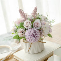 Bouquet De Flores Artificiales Hydrangea Y Rosas Silken Decoración Para Hogar Jardín Bodas Y Navidad Plantas Decorativas Con Vaso - details 9