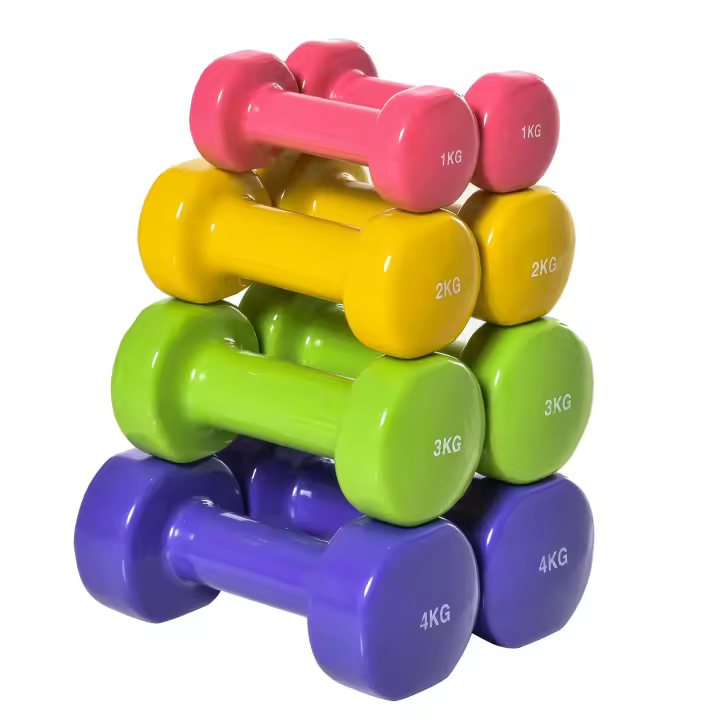 HOMCOM Juego de 8 Mancuernas Hexagonales 4 Pares 4 kg 3 kg 2 kg 1 kg Mancuernas de Neopreno con Revestimiento Pesas para Gimnasio en Casa Ejercicio Entrenamiento Multicolor - 1