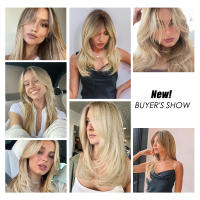Pelucas Sintéticas De Encaje ALAN EATON Para Mujeres Rubia Con Mechas Marrón Y Corte Con Franja Peluca Larga Recta Ombre Heat Resistant - details 13
