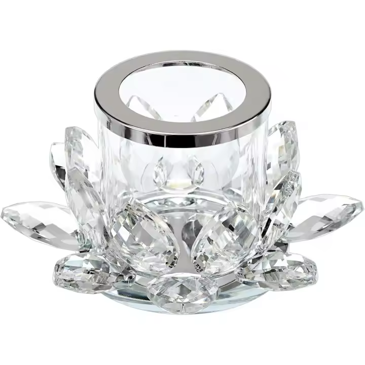 Portavelas de cristal transparente con estampado de loto, utilizado para decoración del hogar, oficina, mesa central de boda - 1