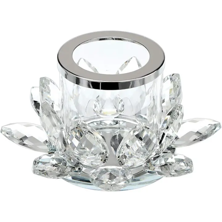 Portavelas de cristal transparente con estampado de loto, utilizado para decoración del hogar, oficina, mesa central de boda - 1