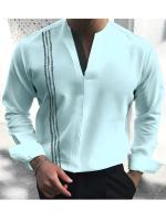 Camisa De Hombre Con Cuello V Estilo Casual Manga Larga Tops Suéter Pullover Streetwear Primavera Verano Sólido Moda Nueva - details 5