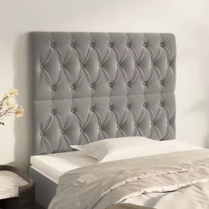 vidaXL Cabeceros 2 unidades de terciopelo gris claro 100x7x78/88 cm - 1