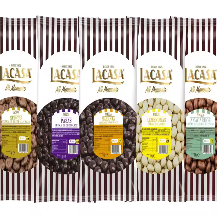 Lacasa pack 5kg deliciosas bolas de frutos secos con chocolate: Pasas de Corinto Negro,Almendra Blanco,Anacardo leche, naranja Negro,Nuez Leche - 1